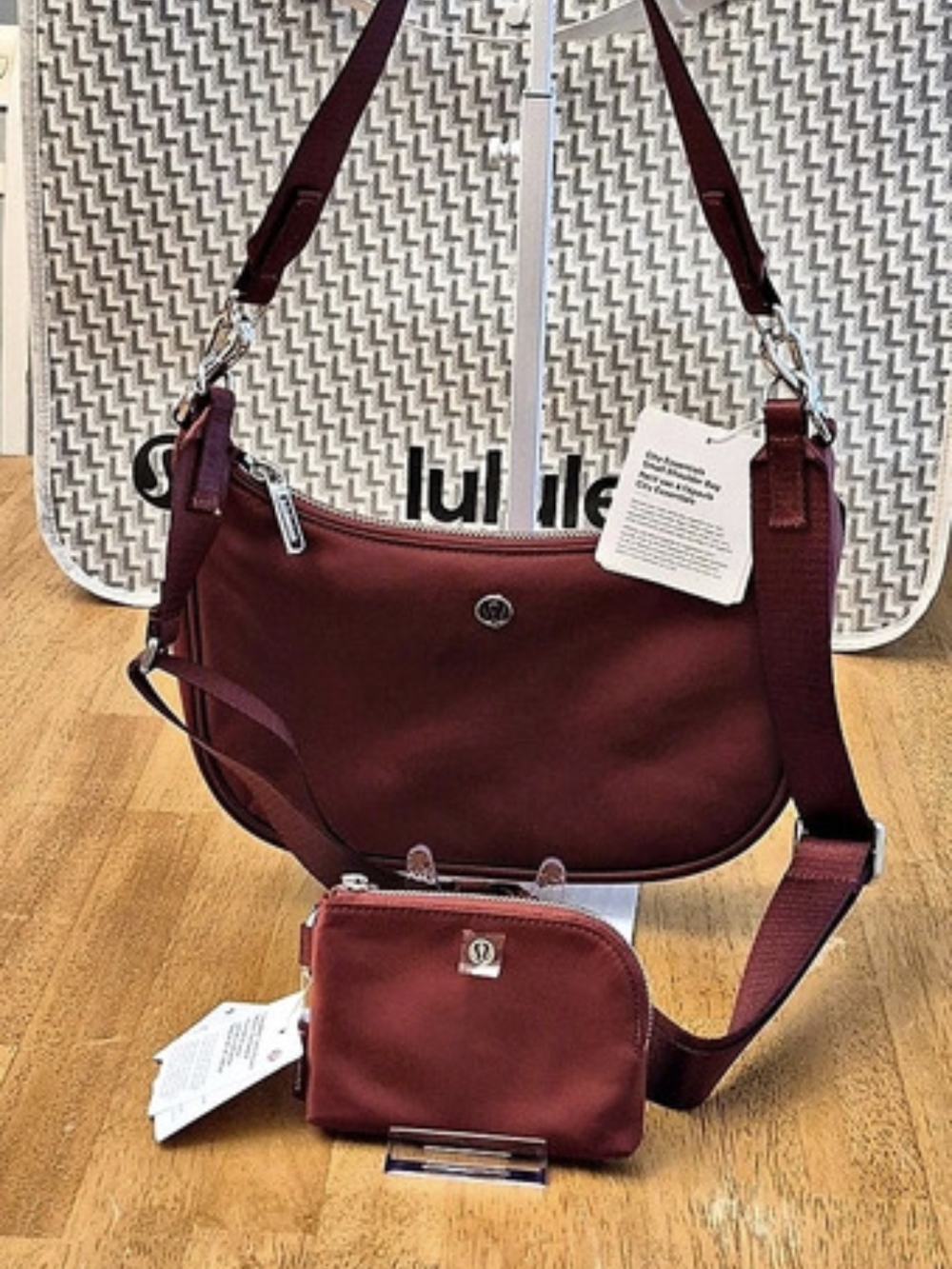 Lululemon City Essentials Small Shoulder Bag 3L Cranberry Charm & Wallet SET